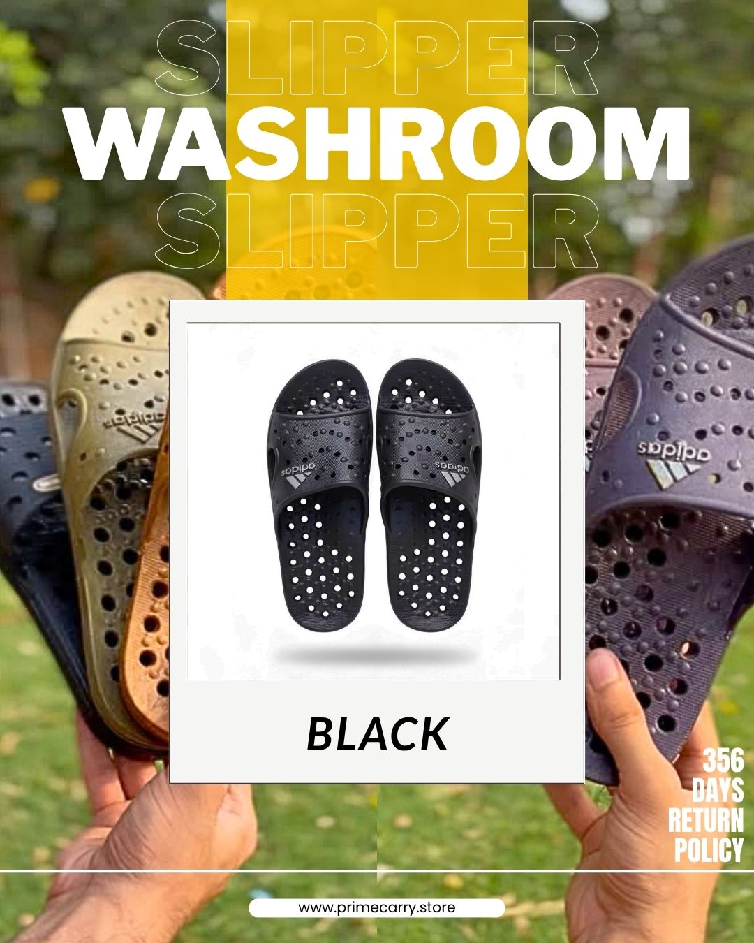 Prime Carry washroom slipper featuring a comfortable slip-on design and durable material, suitable for bathroom use.