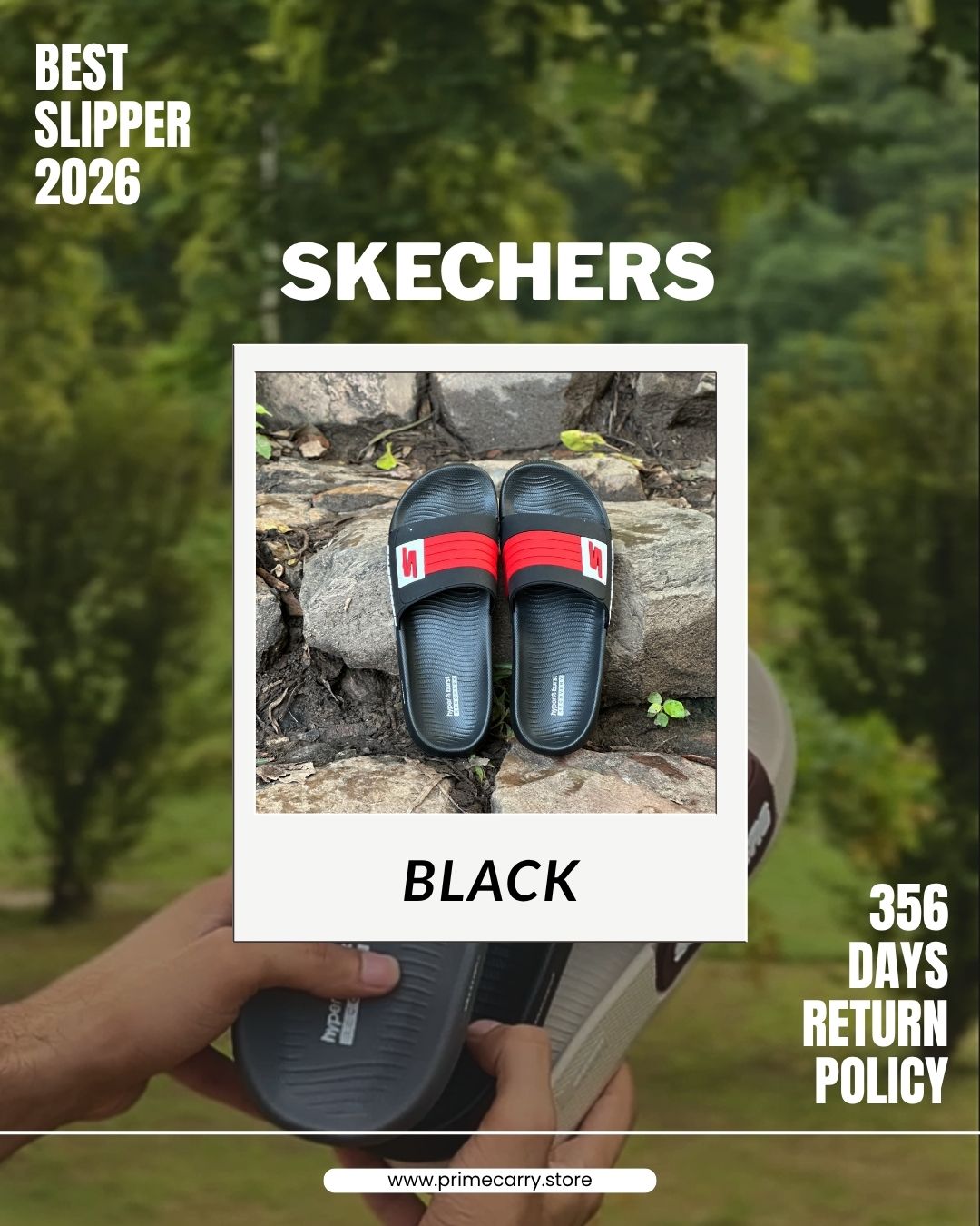 Prime Carry Skecher slip-on slipper with cushioned sole and open-toe design, ideal for comfortable indoor wear.