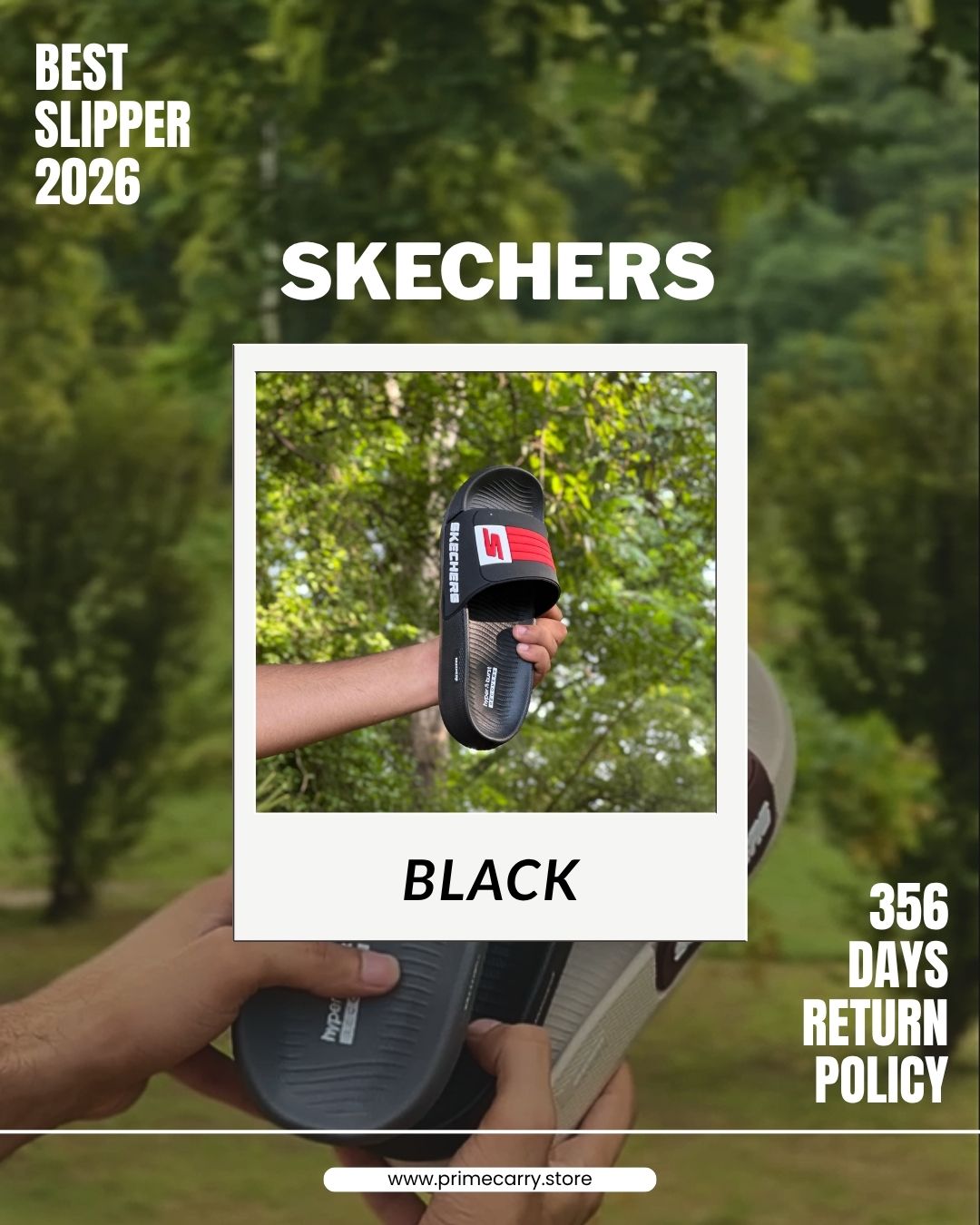 Prime Carry Skecher slide slipper featuring a comfortable open-toe design and casual slip-on style, ideal for everyday wear.