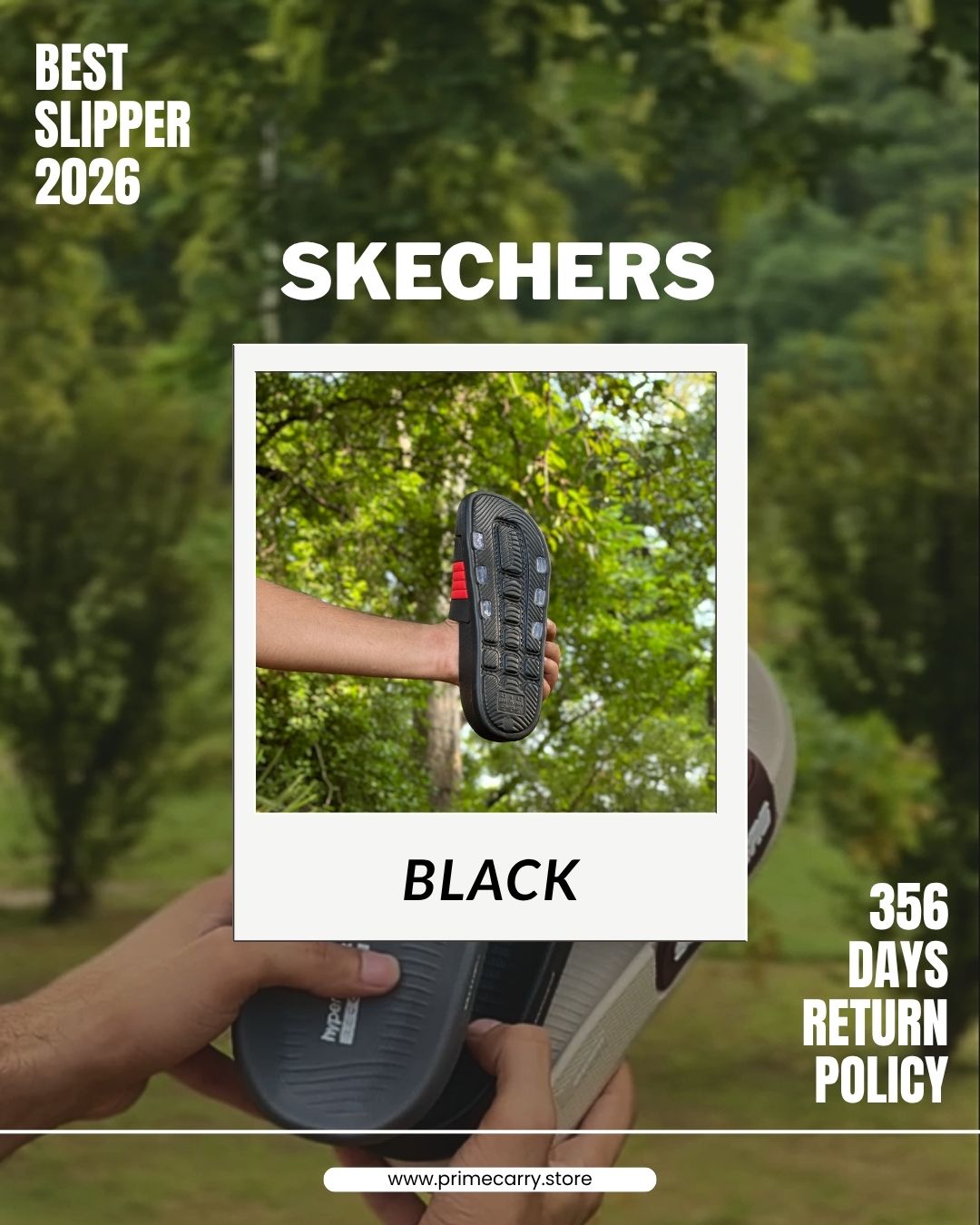 Prime Carry Skecher slide slipper featuring a comfortable slip-on design with cushioned sole and casual style.