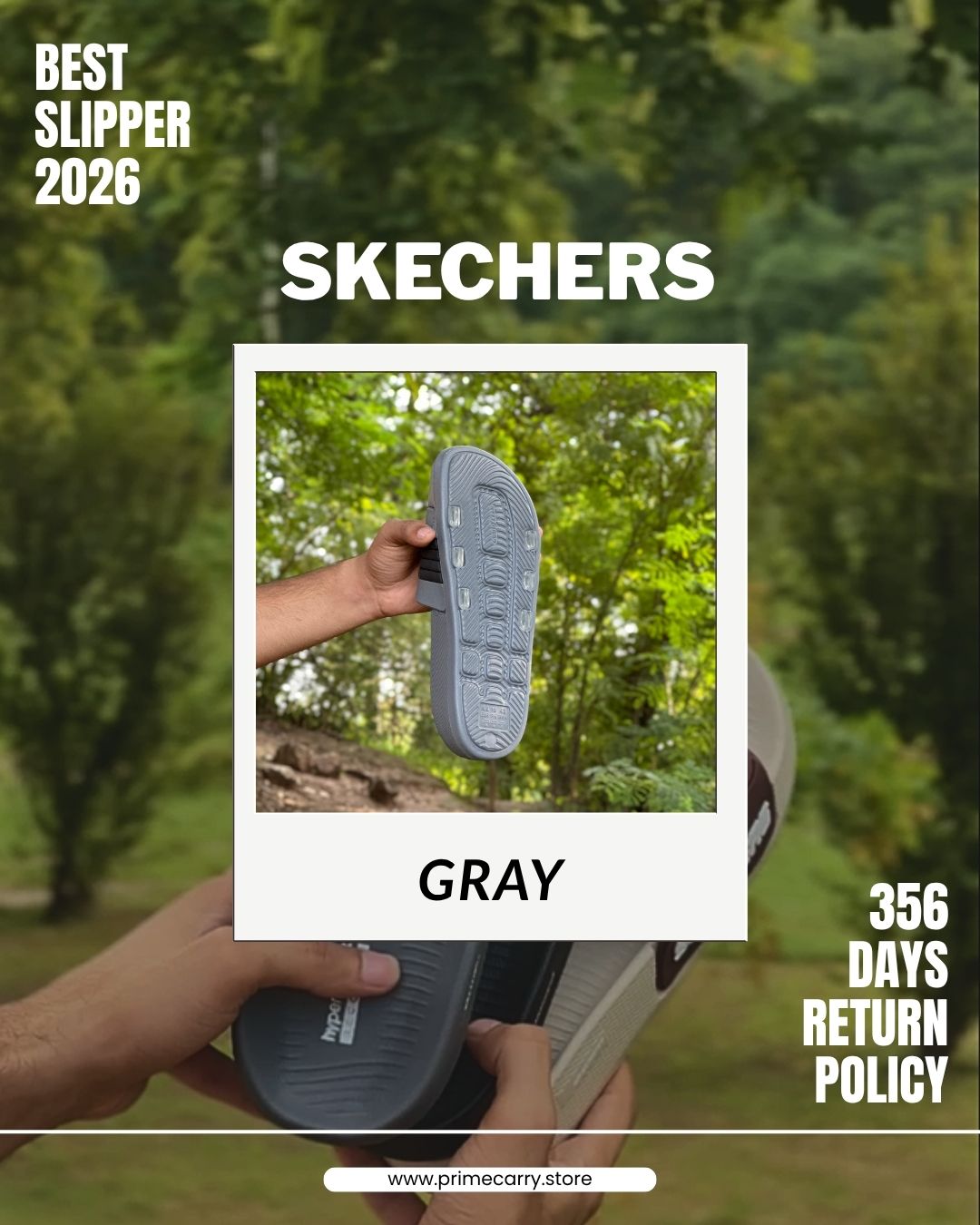 Prime Carry Skecher slide slipper with soft fabric straps and cushioned sole, ideal for casual comfort.
