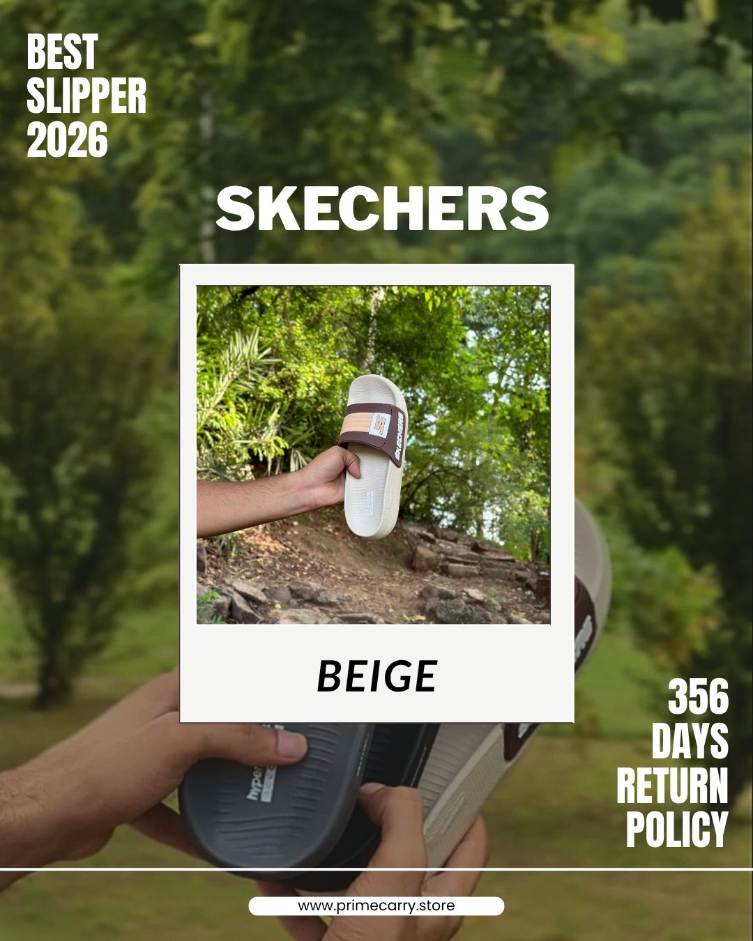 Prime Carry Skecher slide slipper shown on white background, featuring a comfortable slip-on design with cushioned sole.