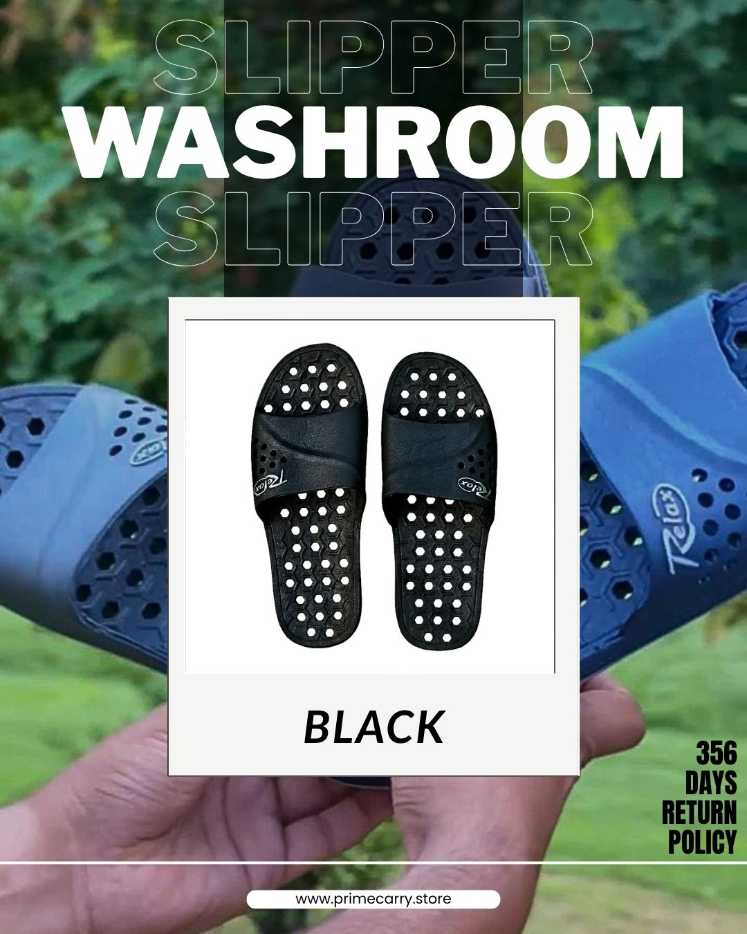 Prime Carry washroom slipper with comfortable slip-on design and durable sole, ideal for indoor bathroom use.