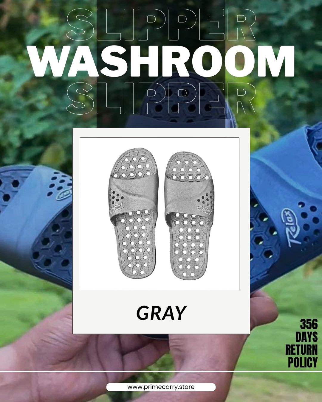 Prime Carry washroom slipper, comfortable slip-on footwear with soft sole and simple design for bathroom use.