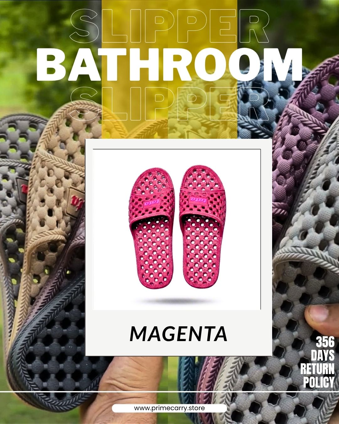 Prime Carry bathroom slipper with cushioned sole and soft fabric upper, designed for comfortable indoor wear.