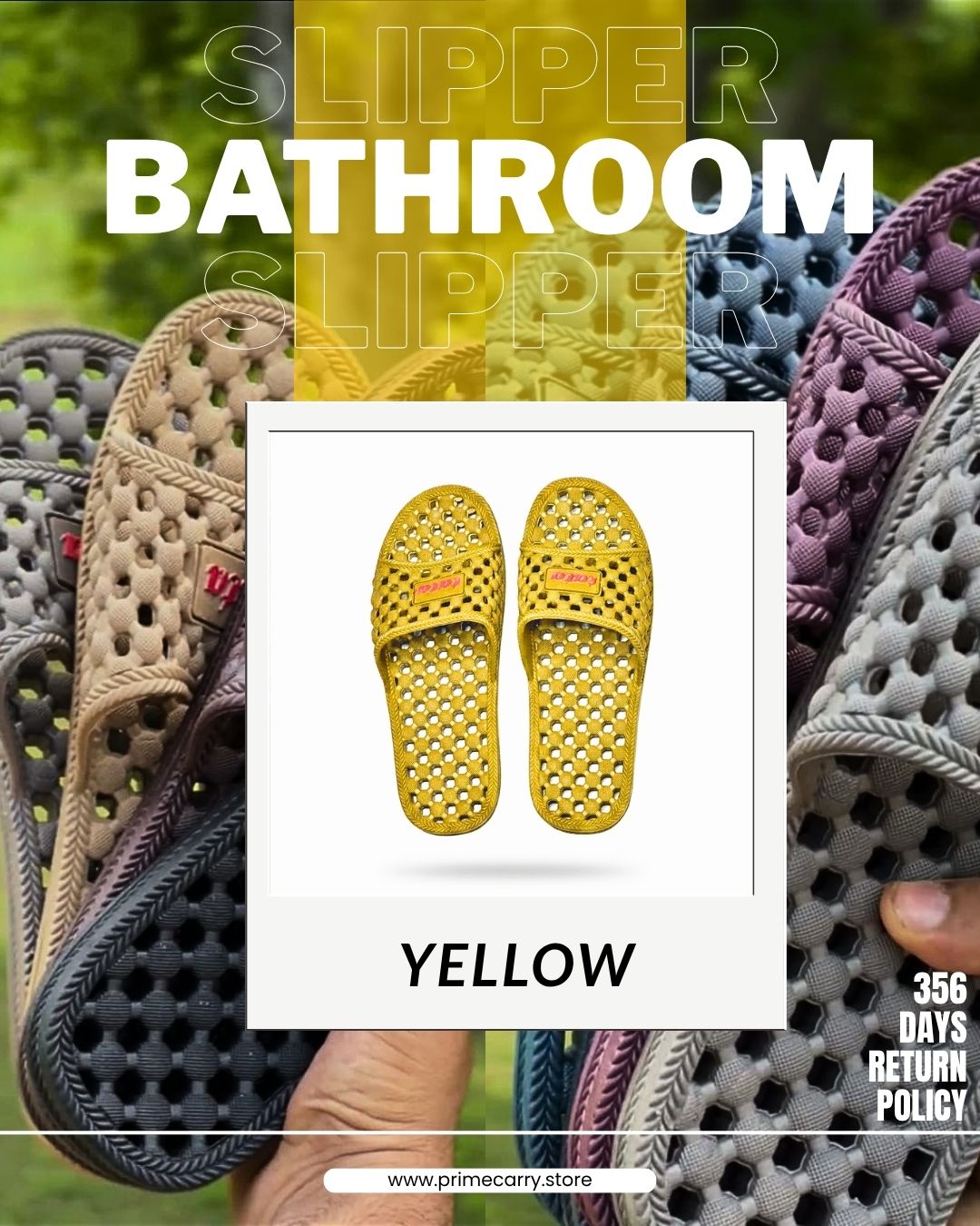 Prime Carry bathroom slipper showing soft fabric upper and slip-resistant sole for comfortable indoor wear.